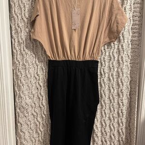 Elegant Tan and Black Jumpsuit